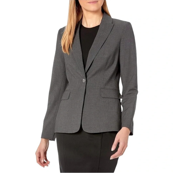 CALVIN KLEIN | Women's One Button Stretch Dark Gray Blazer Size 8 - Picture 1 of 8